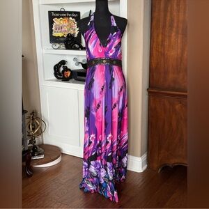 Main Multicolor Studded Maxi Halter Dress